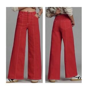 Maeve The Delaney Clean-Seamed High-Rise Wide-Leg Jeans, Size 28 Red